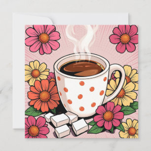Cute Polka Dot Coffee Kopp och Flowers Blank