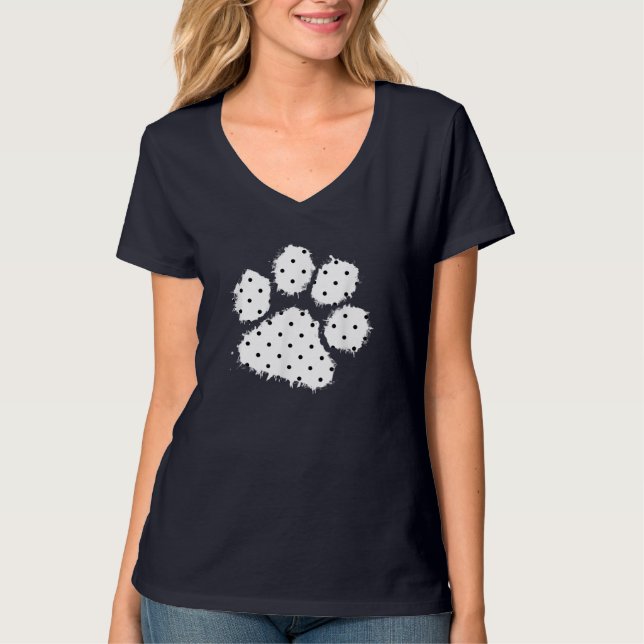 Cute Polka Dot Hund Paw Skriv ut vit svart Stänk P T Shirt (Framsida)