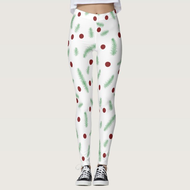 Cute Polka dot Julgran Red Grönt mönster Leggings (Framsida)