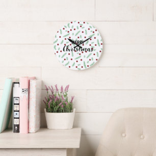 Cute Polka dot Julgran Red Grönt mönster Stor Klocka