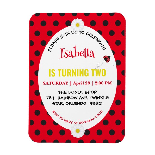 Cute Polka dot Ladybug Daisy Barns födelsedag Part Magnet (Vertikal)