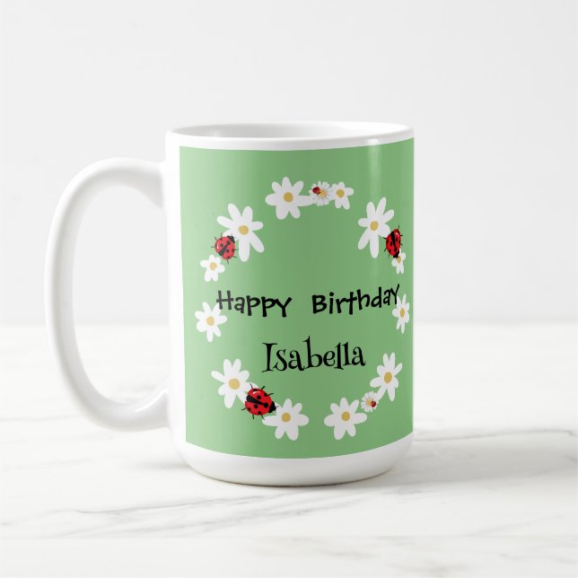 Cute Polka dot Ladybug Daisy Flower Födelsedagsfes Kaffemugg (Vänster)