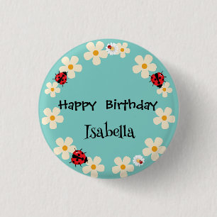 Cute Polka dot Ladybug Daisy Flower Födelsedagsfes Knapp