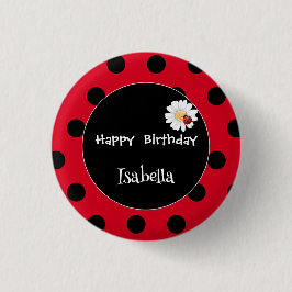 Cute Polka dot Ladybug Daisy Flower Födelsedagsfes Knapp