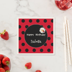 Cute Polka dot Ladybug Daisy Flower Födelsedagsfes Pappersservett