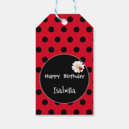 Cute Polka dot Ladybug Daisy Flower Födelsedagsfes Presentetikett
