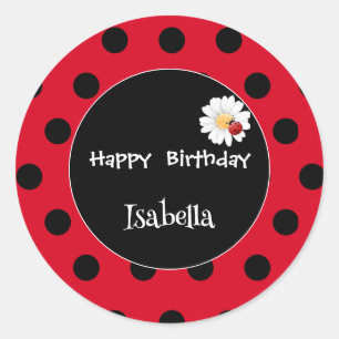Cute Polka dot Ladybug Daisy Flower Födelsedagsfes Runt Klistermärke