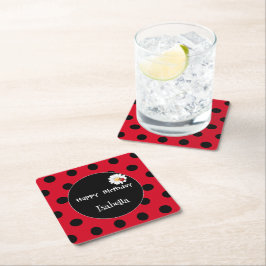 Cute Polka dot Ladybug Daisy Flower Födelsedagsfes Underlägg Papper Kvadrat