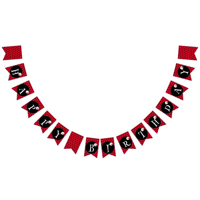 Cute Polka dot Ladybug Daisy Flower Födelsedagsfes Vimplar (Alla)