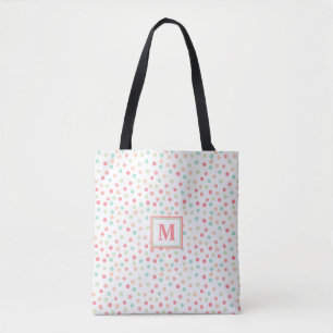 Cute Polka-Dot Monogram i Rosa, blått och Grönt Tygkasse