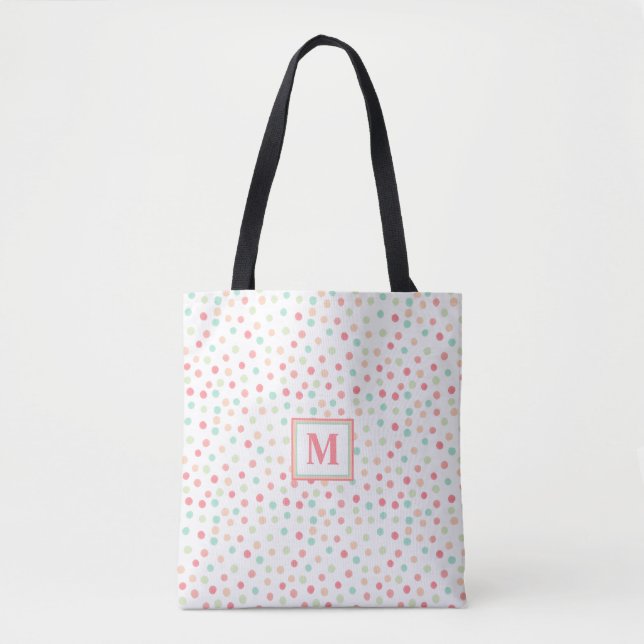 Cute Polka-Dot Monogram i Rosa, blått och Grönt Tygkasse (Framsida)