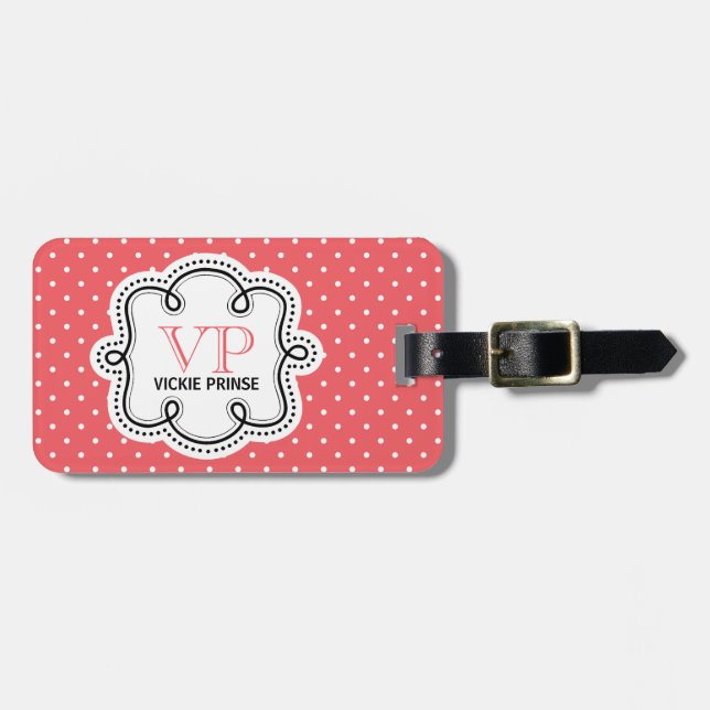 Cute Polka Dot Mönster Personlig Girly Bagagebricka (Horisontell Framsida)