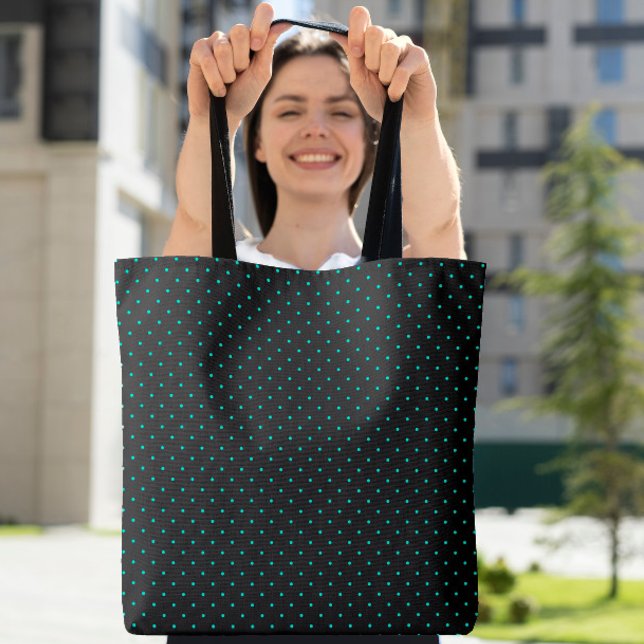 Cute Polka Dot Mönster Simple Modern Teal Black Tygkasse (Cute Polka Dot Pattern Simple Modern Teal Black Tote Bag)