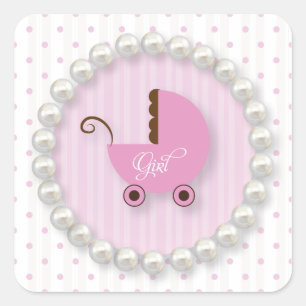 Cute Polka Dot och pearls Girl Baby duscha Sticker Fyrkantigt Klistermärke