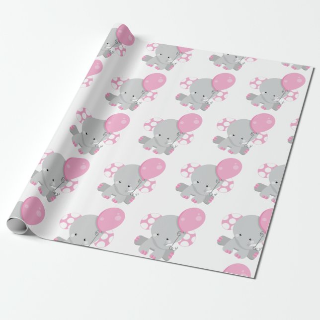 Cute Polka Dot Rosa Elephant Girl baby Presentpapper (Utrullad)