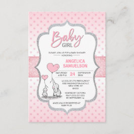 Cute Polka Dot Rosa Grått Elephant Baby Shower GIR Inbjudningar