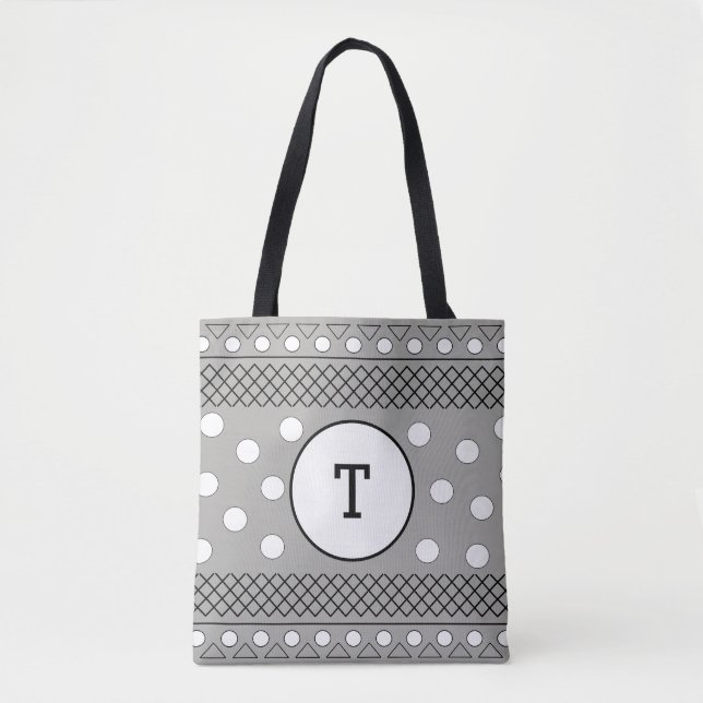 Cute Polka dots Grått Mönster Monogram Tygkasse (Framsida)