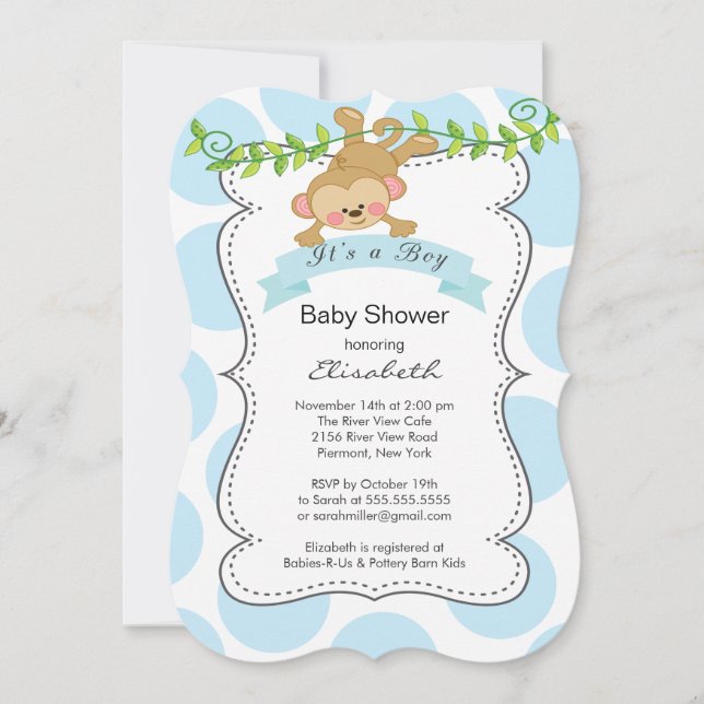 Cute Polka dots & Monkey Baby Shower Inbjudningar (Framsida)