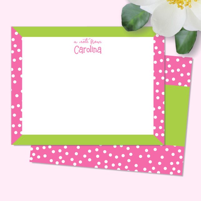 Cute Polka dots Rosa Grönt Ram Girly Stationery Anteckningskort (Skapare uppladdad)
