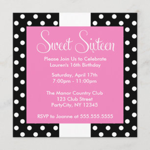 Cute Polka dots Sweet sixteen födelsedag Inbjudningar