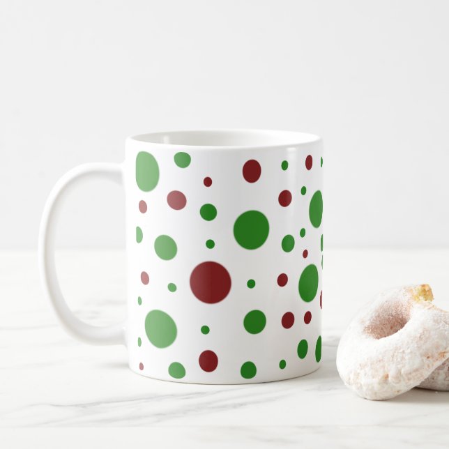 Cute Polka punkt jul Red Grönt mönster Kaffemugg (Med munk)