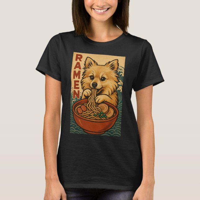 Cute Pomchi Dog Ramen Lover T Shirt (Framsida)