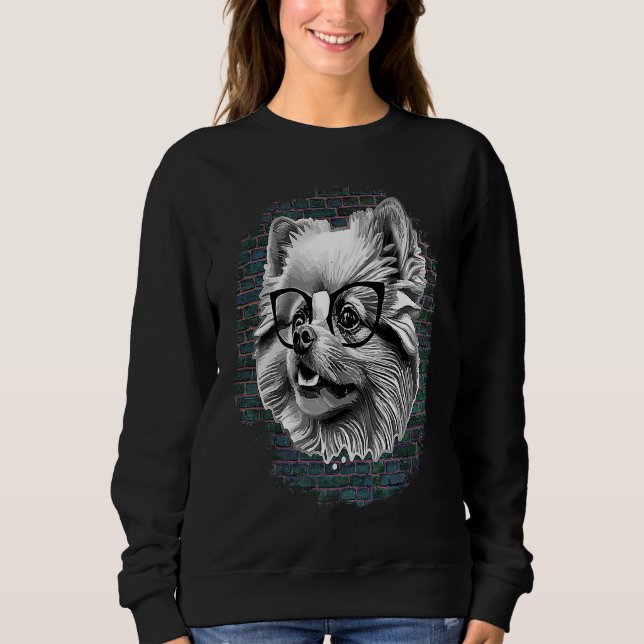 Cute Pomeranian Dog Wearing Nerd Glasses Funny Gra T Shirt (Framsida)