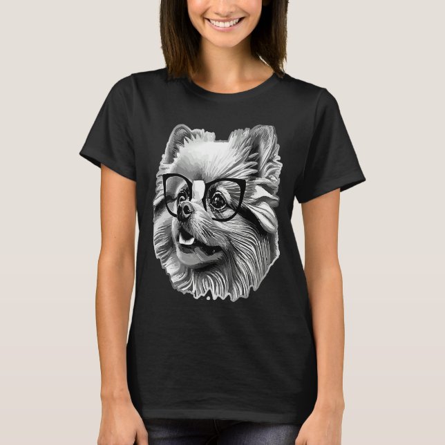 Cute Pomeranian Dog Wearing Nerd Glasses Funny Gra T Shirt (Framsida)