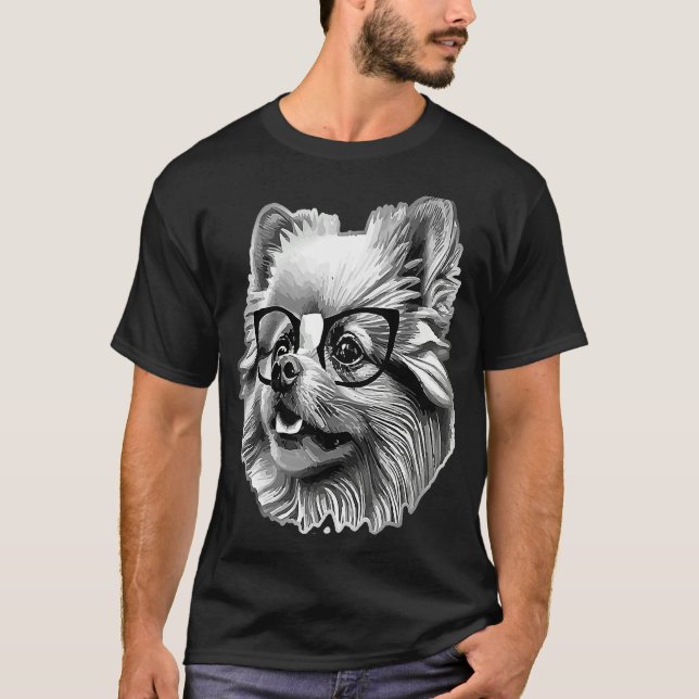 Cute Pomeranian Dog Wearing Nerd Glasses Funny Gra T Shirt (Framsida)