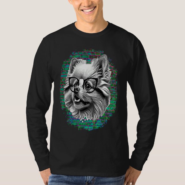 Cute Pomeranian Dog Wearing Nerd Glasses Funny Gra T Shirt (Framsida)