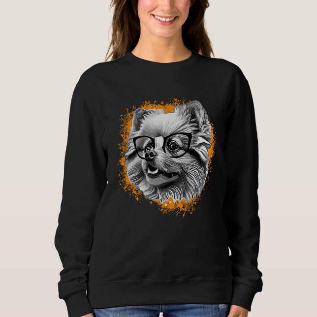 Cute Pomeranian Dog Wearing Nerd Glasses Funny Gra T Shirt (Framsida)