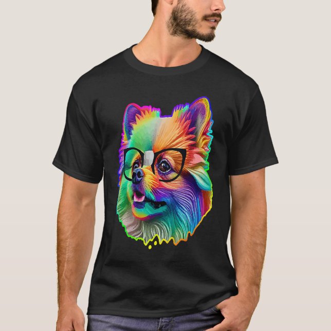 Cute Pomeranian Dog Wearing Nerd Glasses Funny Pop T Shirt (Framsida)