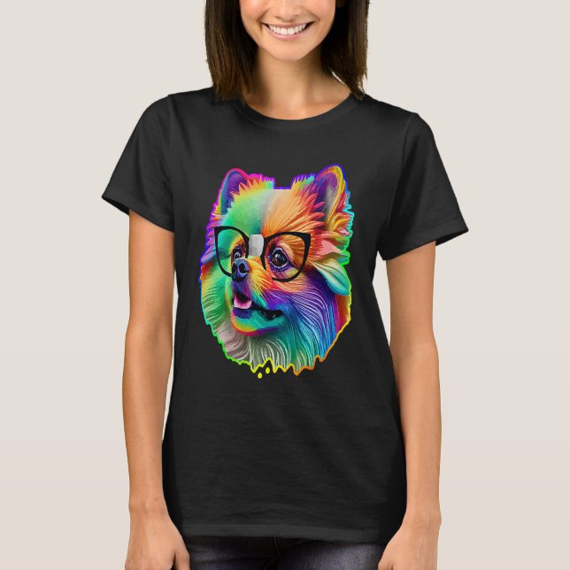 Cute Pomeranian Dog Wearing Nerd Glasses Funny Pop T Shirt (Framsida)