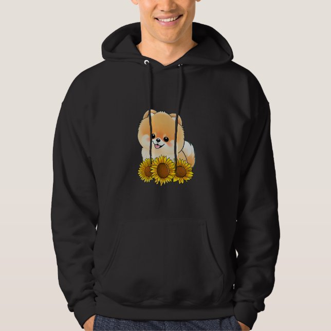 Cute Pomeranian Flower Dog Sunflower Hoodie (Framsida)