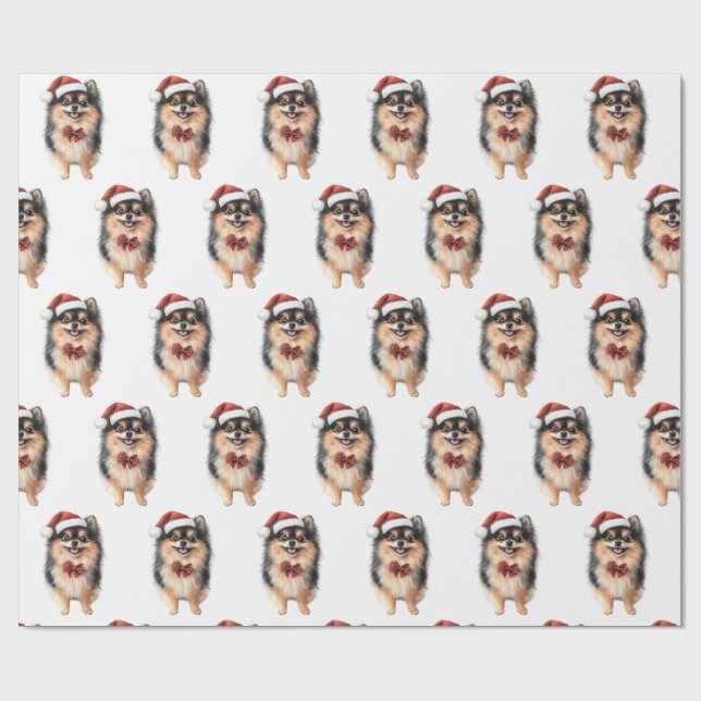 Cute Pomeranian with Santa Hat Presentpapper (Platt)