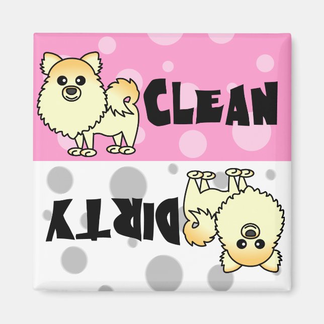 Cute Pommanian Clean / Dirty Dishwasher Magnet (Framsidan)