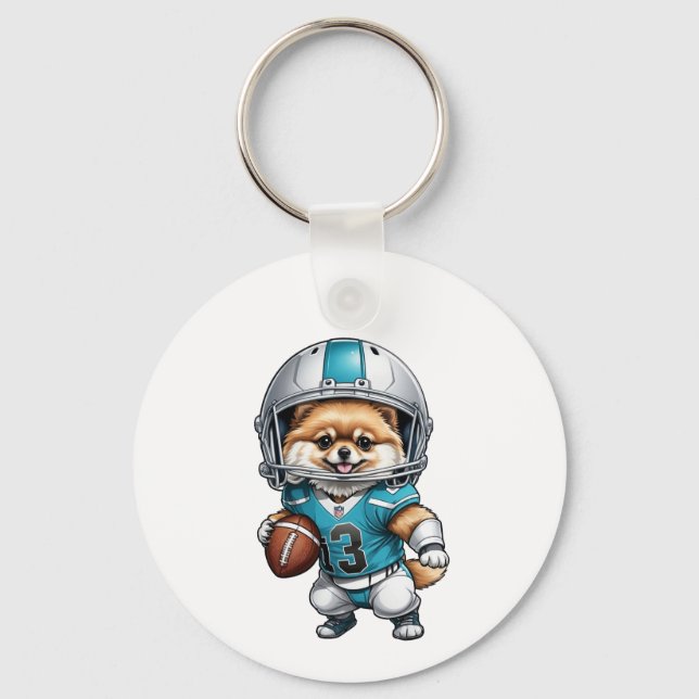 Cute Pommern Football Uniform Metall Keychain 2" Nyckelring (Framsida)