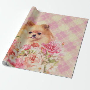 Cute Pommern German Spitz med blommor Presentpapper