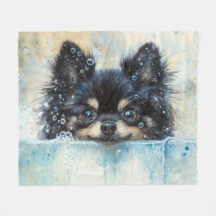 Cute Pommern-Hund i Bathtub Fleecefilt
