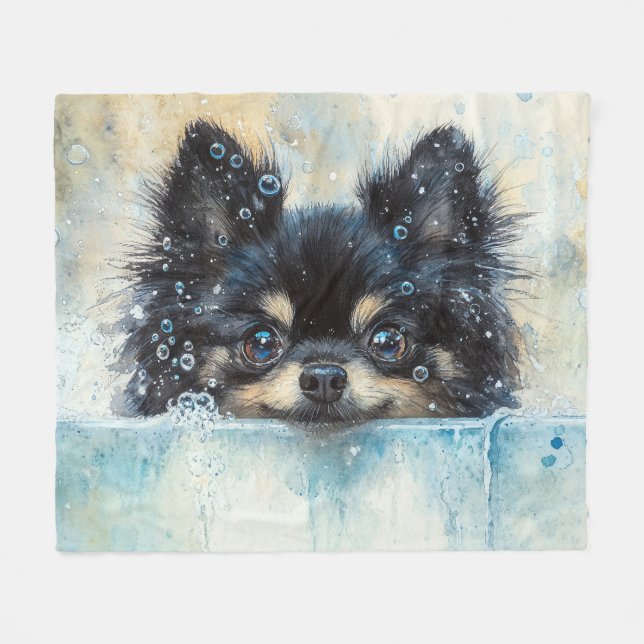 Cute Pommern-Hund i Bathtub Fleecefilt (Framsidan (Horisontell))