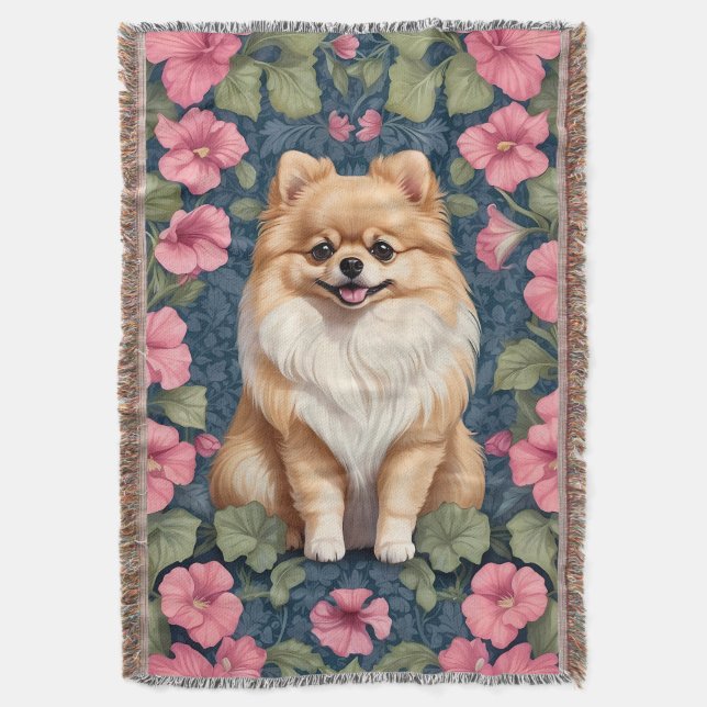 Cute Pommern-Hund med Rosa Petunias Filt (Framsidan Vertikal)