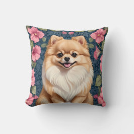 Cute Pommern-Hund med Rosa Petunias Kudde