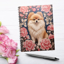 Cute Pommern Hund Rosa Blommigt Anteckningsbok