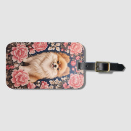 Cute Pommern Hund Rosa Blommigt Bagagebricka