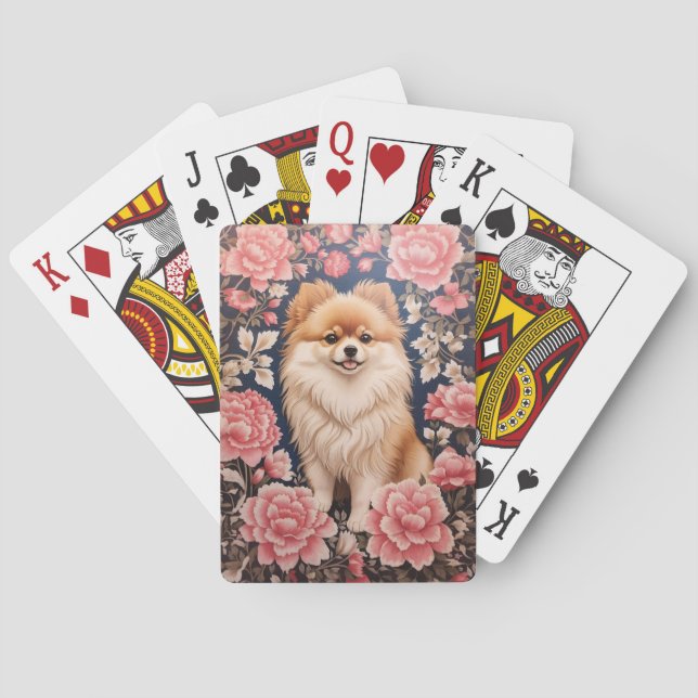 Cute Pommern Hund Rosa Blommigt Casinokort (Baksidan)