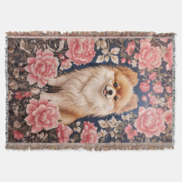 Cute Pommern Hund Rosa Blommigt Filt