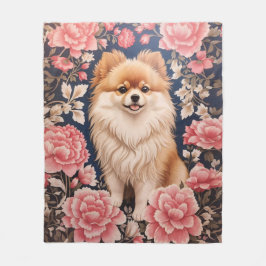 Cute Pommern Hund Rosa Blommigt Fleecefilt