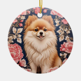 Cute Pommern Hund Rosa Blommigt Julgransprydnad Keramik