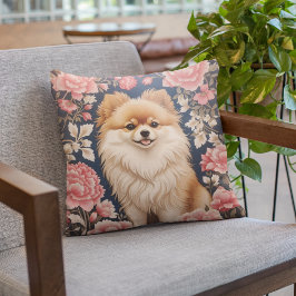 Cute Pommern Hund Rosa Blommigt Kudde
