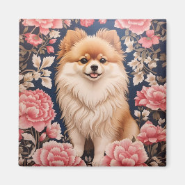 Cute Pommern Hund Rosa Blommigt Magnet
